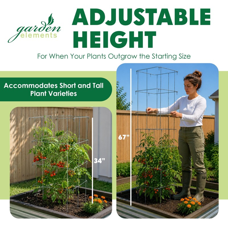 Garden Elements Square 8-Leg Collapsible Tomato Cages, 67in (Pack of 2) gallery