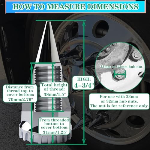 20pcs 33mm x 4-3/4" Thread On Spike Lug Nut Thread On - 20pcs Spike Nut Covers gallery