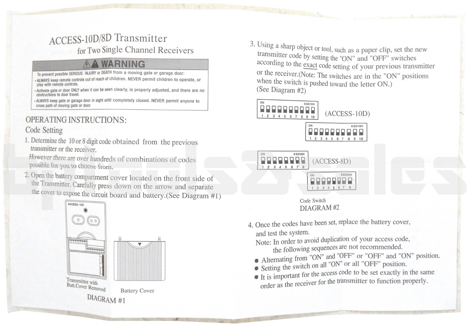 10 Digit Code 2 Buttons Remote Control Garage/Gate Transmitter Opener 300MHz gallery