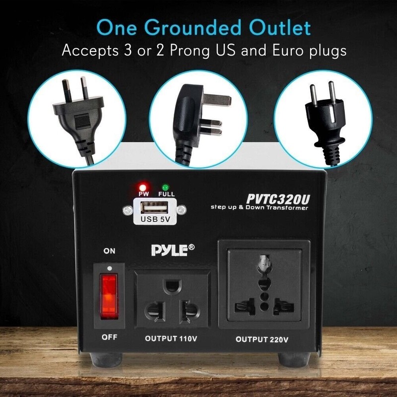 PYLE PVTC320U Step Up & Down Voltage Converter Transformer w/ USB Charging Port gallery