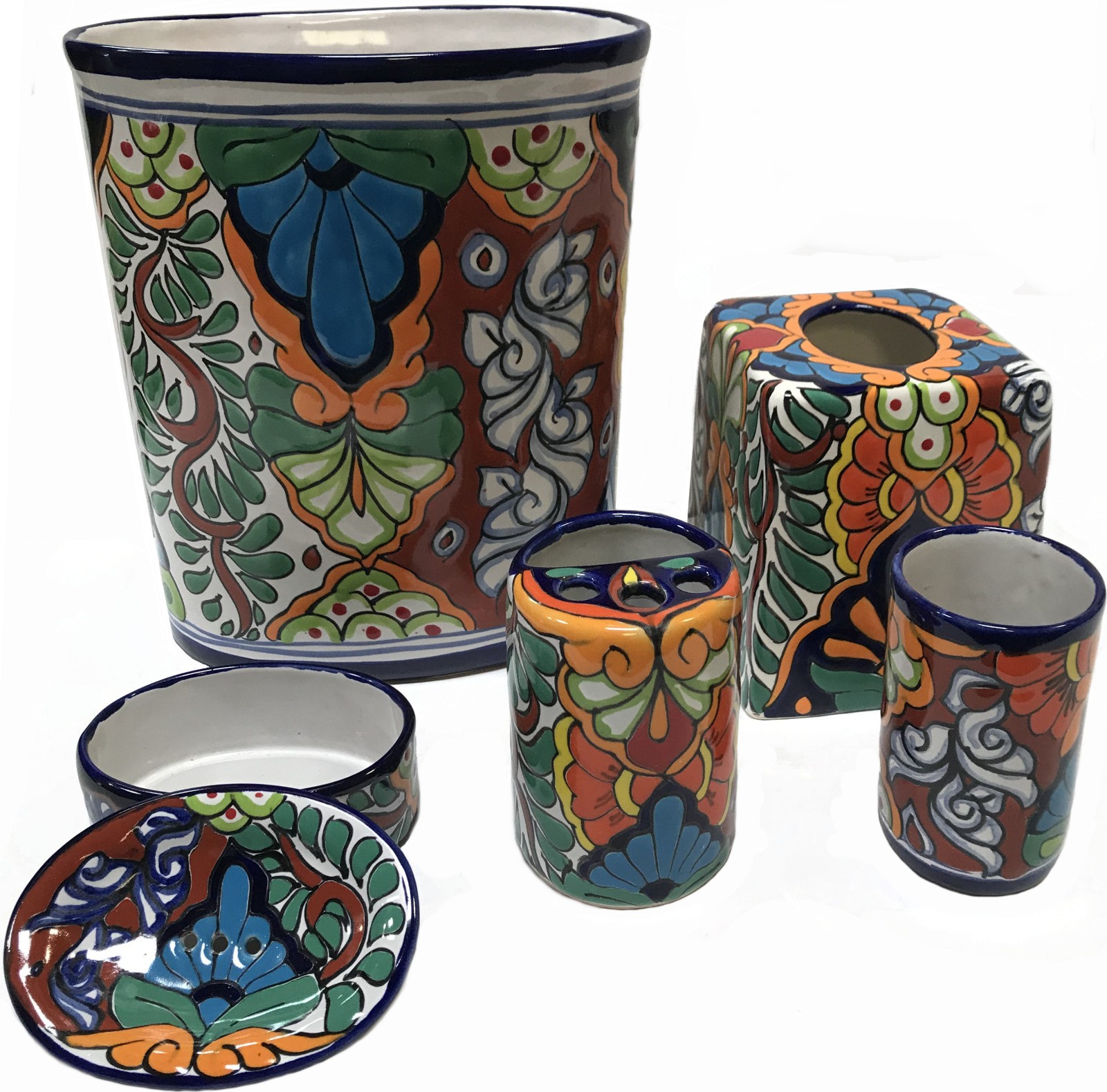 5 Pcs Mexican Talavera Ceramic Multicolor Bathroom Accesories Set. Free Shipping gallery