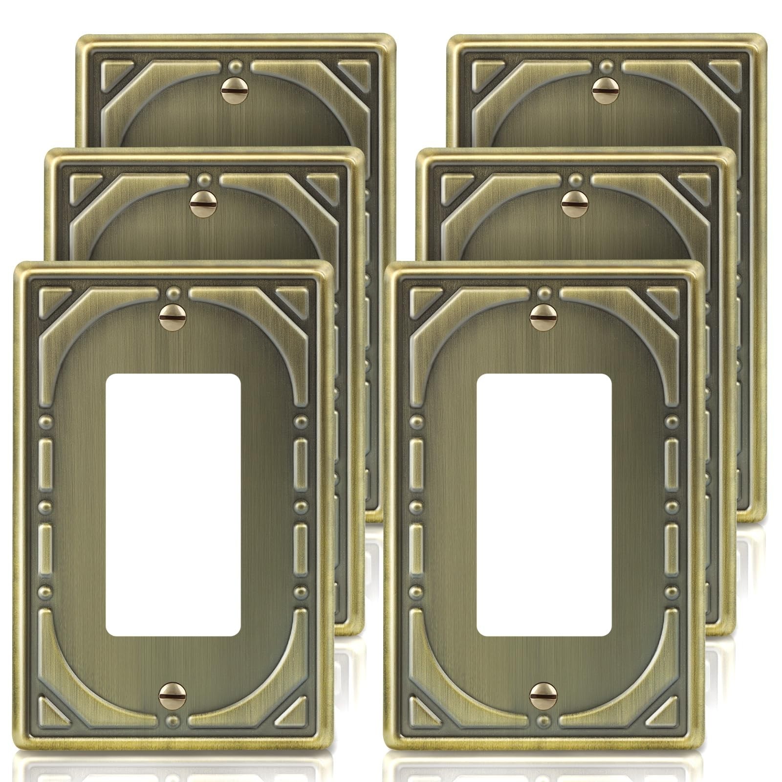 6 Pack Single Decorator Switch Covers Wall Plate, Antique Brass Decorative Ro... gallery