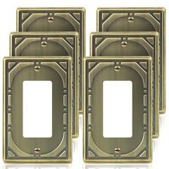 6 Pack Single Decorator Switch Covers Wall Plate, Antique Brass Decorative Ro…