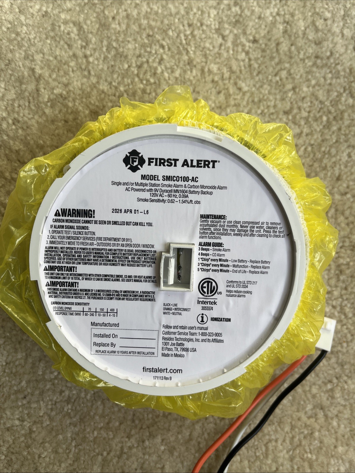 First Alert SMICO100-AC Hard Wired Carbon Monoxide & Smoke Alarm - Interconnect gallery