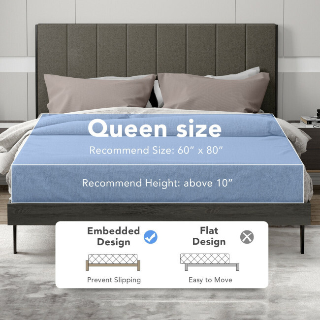 Queen Size Bed Frame Tufted Upholstered Headboard Bedroom W/ Solid Wooden Slat gallery