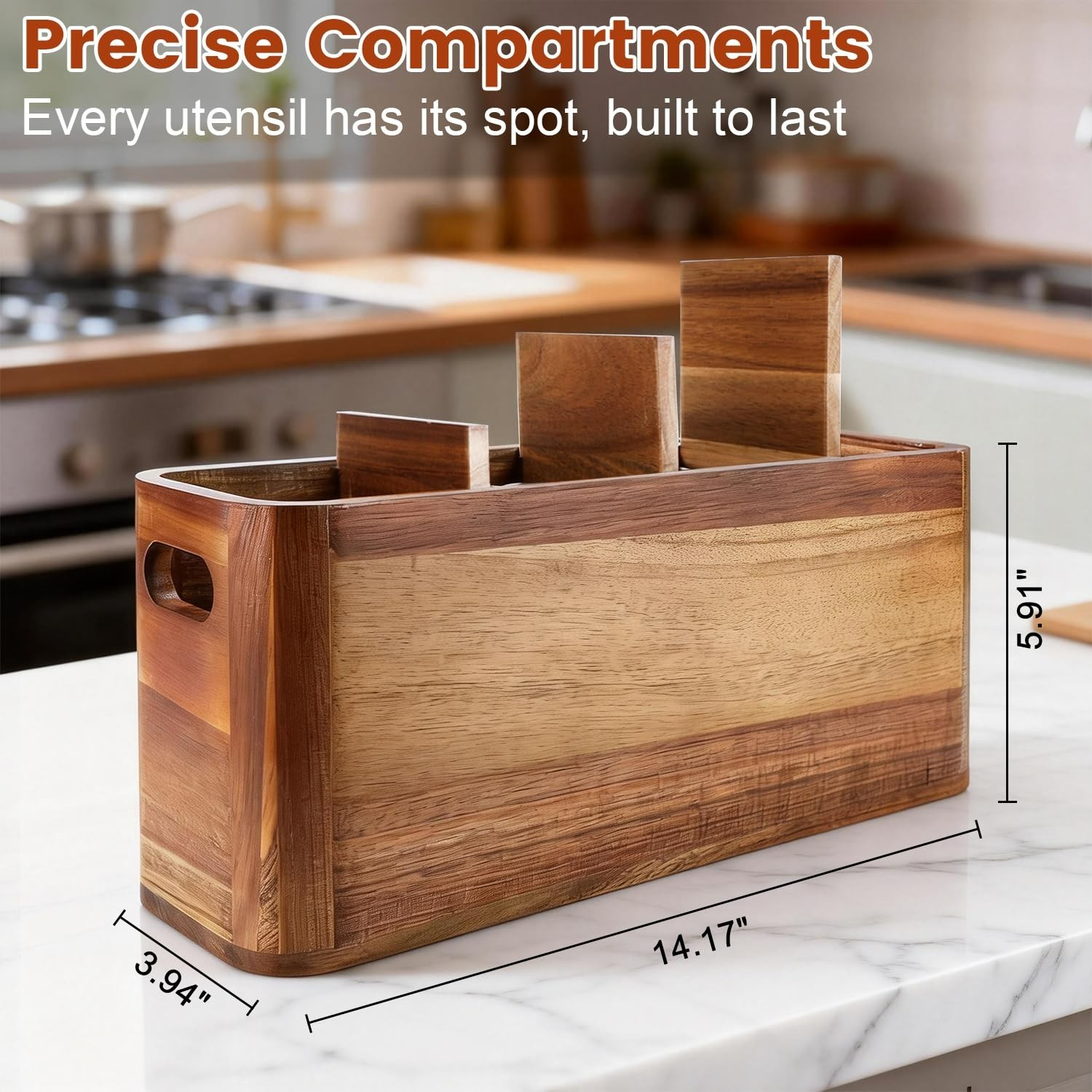 Wooden Kitchen Utensil Holder Organizer Acacia Rustic Wood Container Extra Large gallery