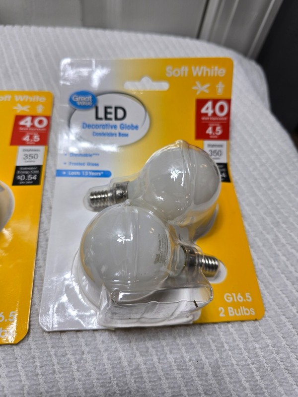 Great Value LED Dimmable A15 4W & G16 4.5W Soft White Frosted Glass 4 Pack Lot(G gallery