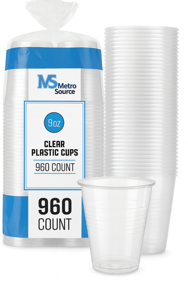 Metro Source 9 oz Clear Plastic Cups 960 Count Bulk | Durable Disposable PP Cups gallery