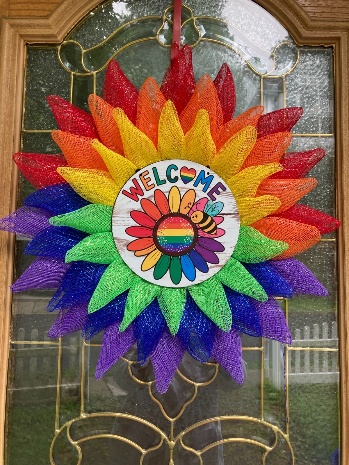Handmade Rainbow Pride Wreath, Inclusion Door Decor, Vibrant Allyship Hanger gallery