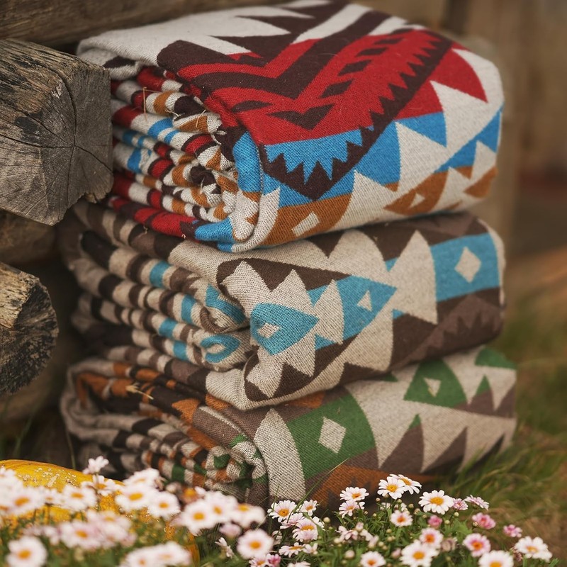 Aztec Throw Blanket with Soft Sherpa Lining, Traditional Southwestern Navajo ... gallery