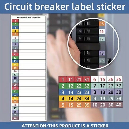 CIRCUIT BREAKER LABELS ELECTRIC PANEL LABELS – 40 POSITION -COLOR-CODED ADHESIVE gallery