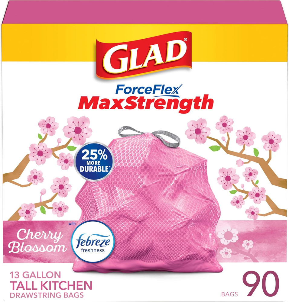Forceflex Maxstrength Tall Kitchen Drawstring Trash Bags, 13 Gal, 90 Ct (Pack...