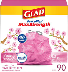Forceflex Maxstrength Tall Kitchen Drawstring Trash Bags, 13 Gal, 90 Ct (Pack…