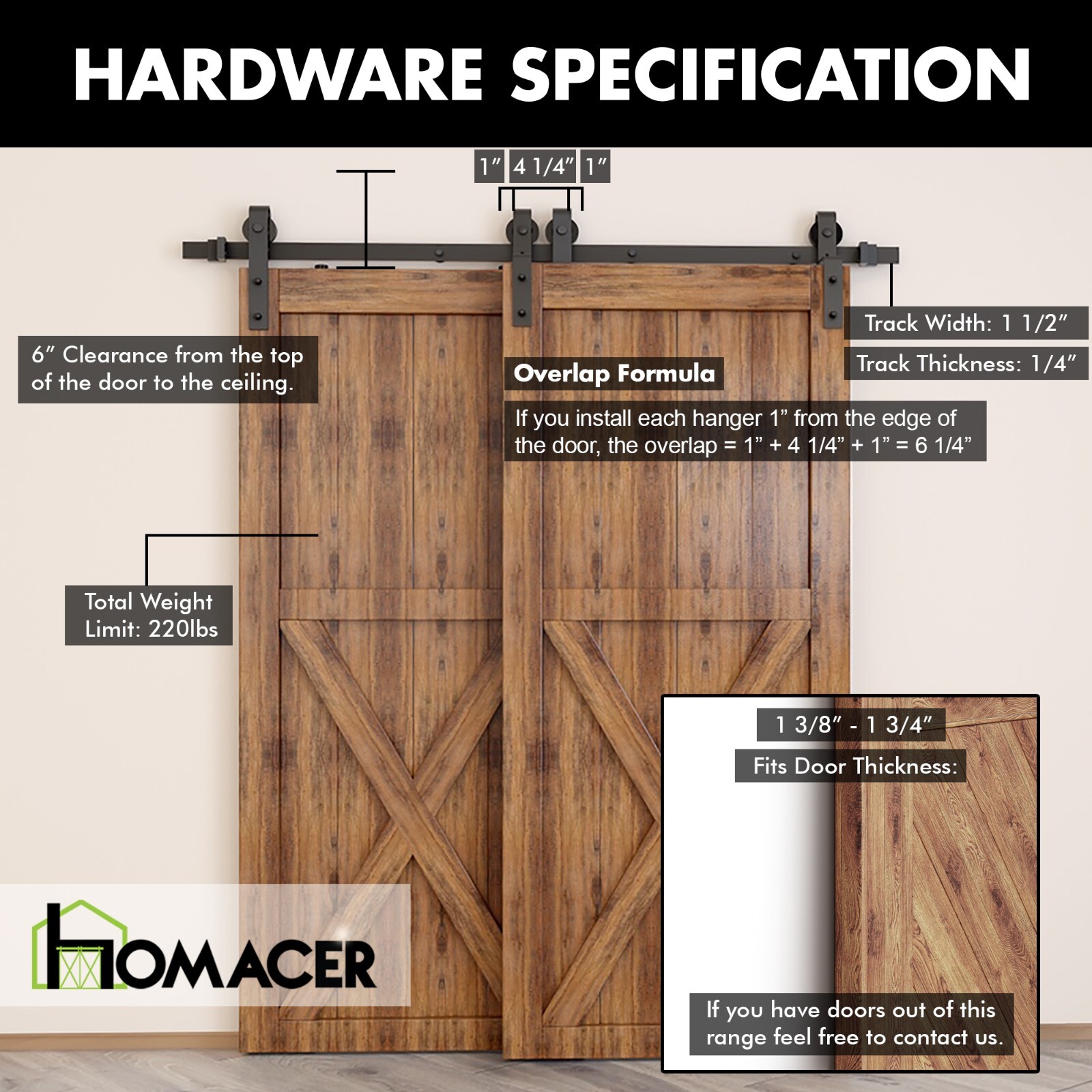 Single Track Bypass Sliding Barn Door Hardware Kit - Classic Design Roller gallery