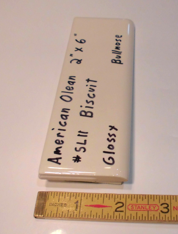 1 pc. Starting Line by American Olean; #SL11 Gloss Biscuit Bullnose Ceramic Tile gallery