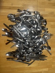 Huge Mixed Lot Stainless Silverware Flatware Forks Knives Spoons 150 Pcs 11 Lbs+