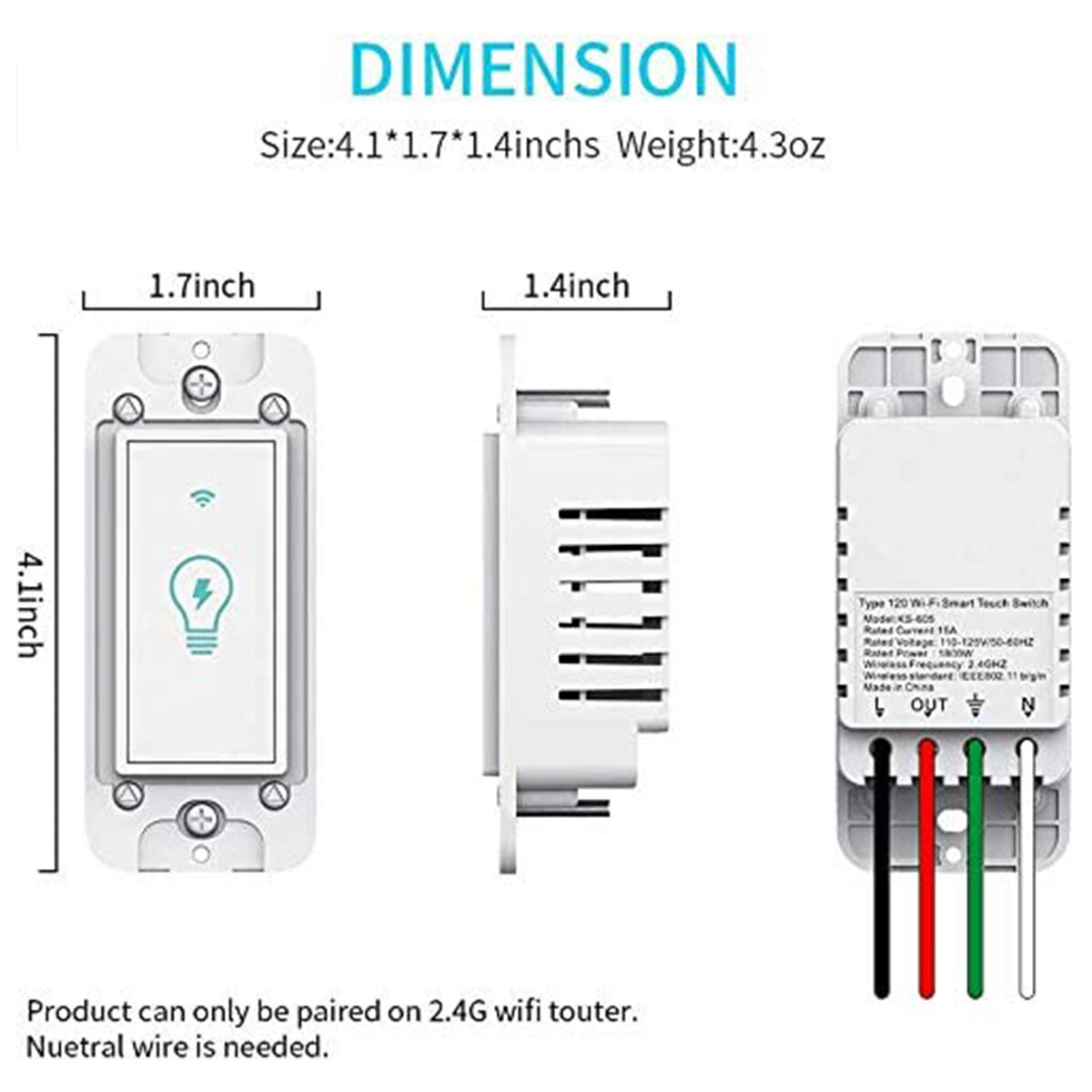 Smart Light Switch 4gang, Works with Alexa&Google Assistant, Neutral Wire Needs gallery