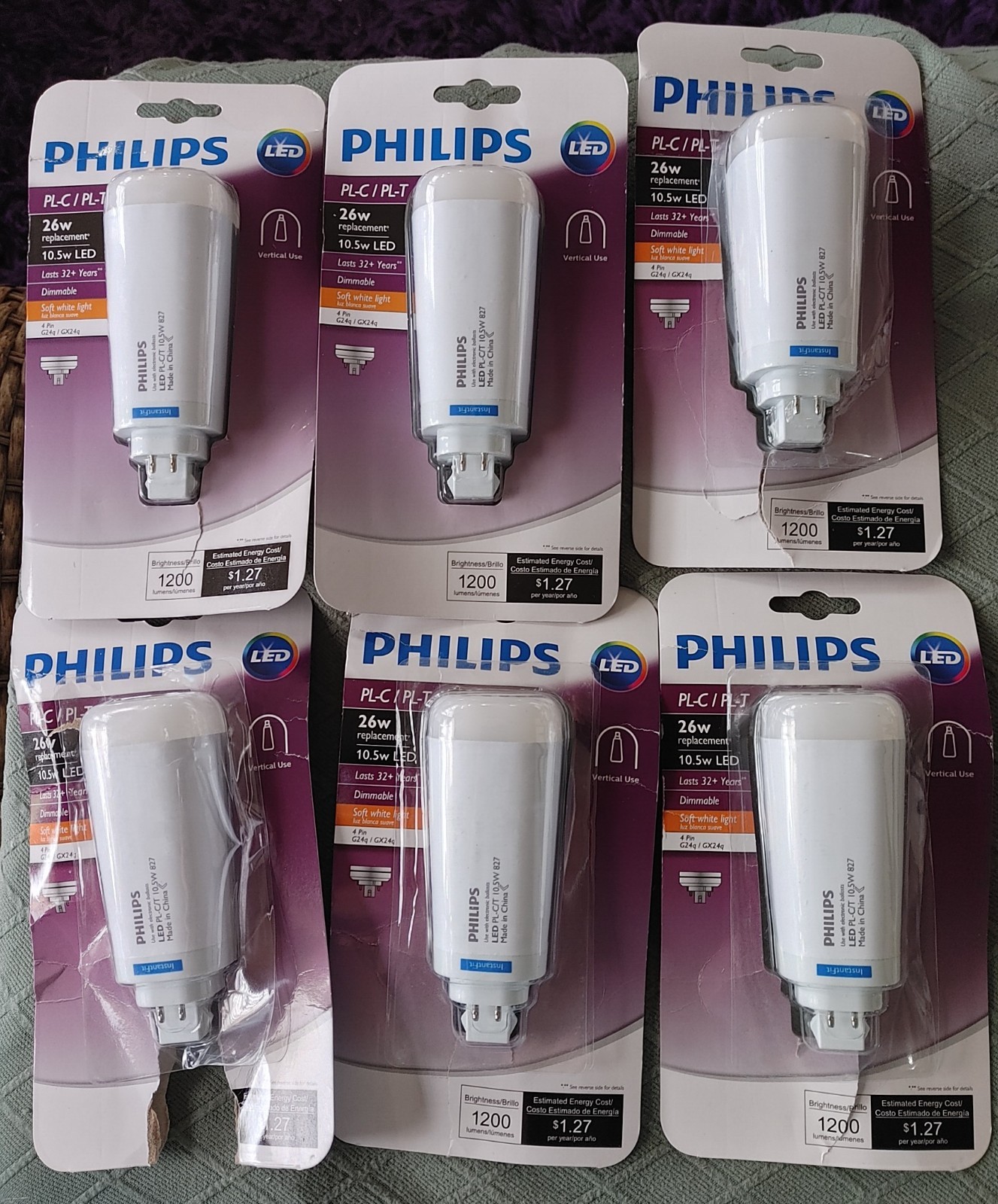 5 Philips LED Frosted Dimmable PL-C CFL Replacement Bulbs 1200 Lumen G24q 4 Pin gallery