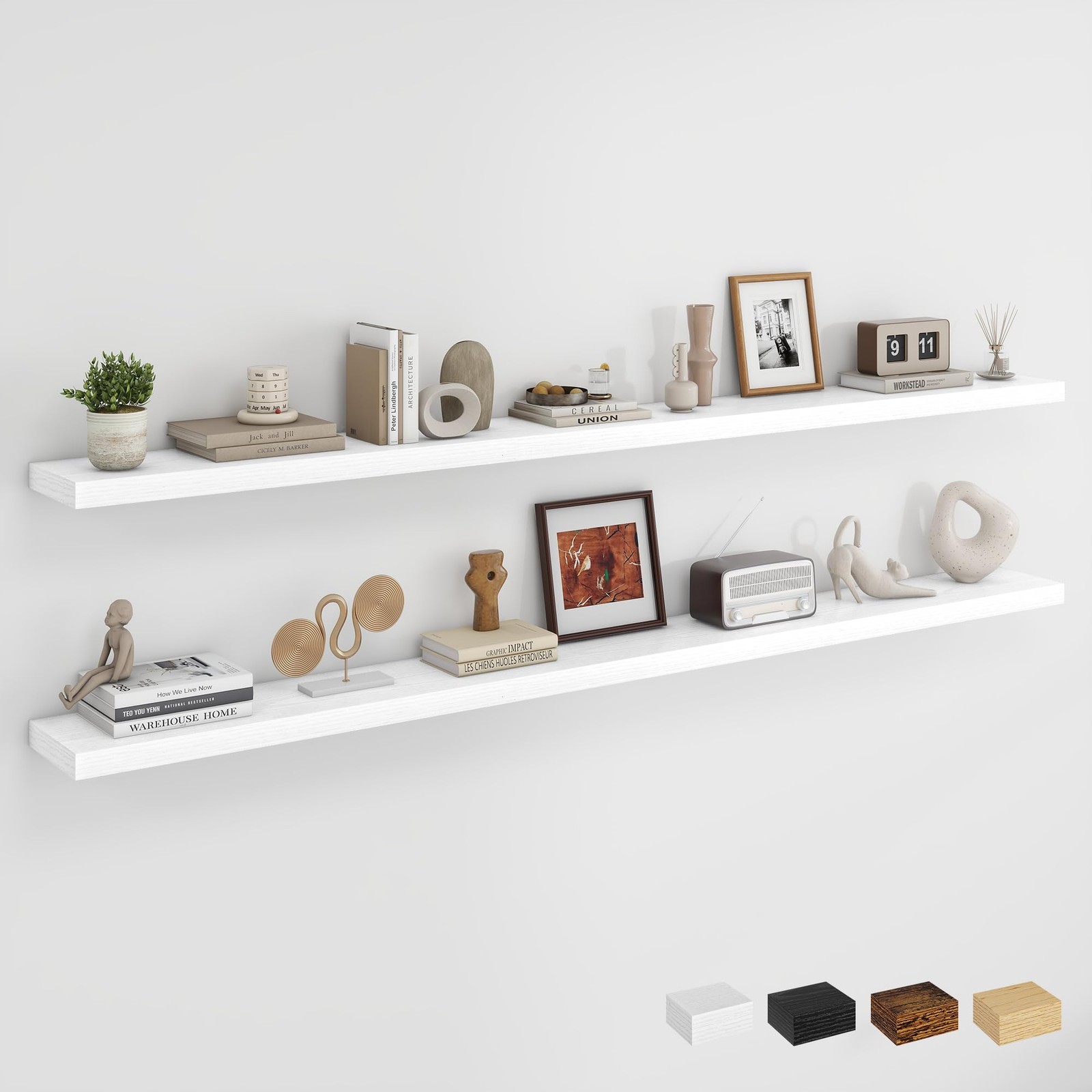 Dreamland 72" White Floating Shelves Set of 2, 6.5" Deep, 55 lb Capacity gallery