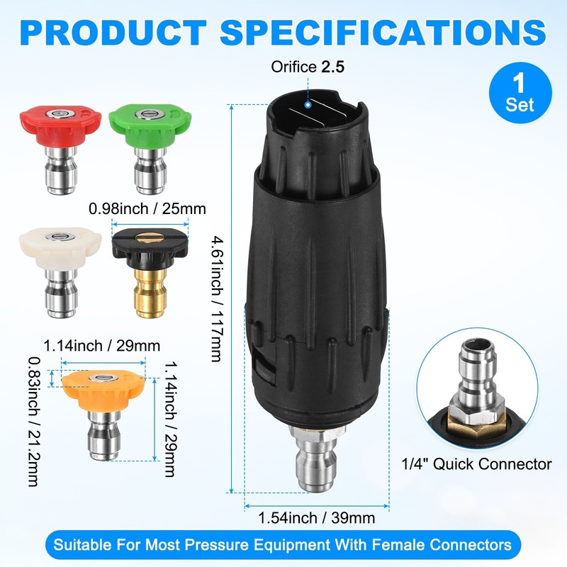 6-Pack Adjustable Pressure Washer Tips, Mult-Angles Nozzle, 2.5GPM [Multicolor] gallery