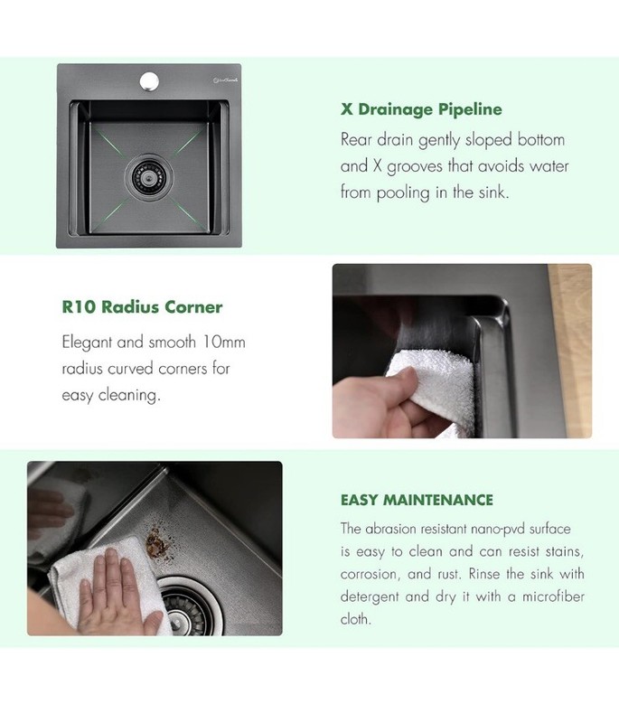 EcoChannels Undermount Kitchen Sink, 15 x 15x 10 in 16 Gauge US Seller gallery