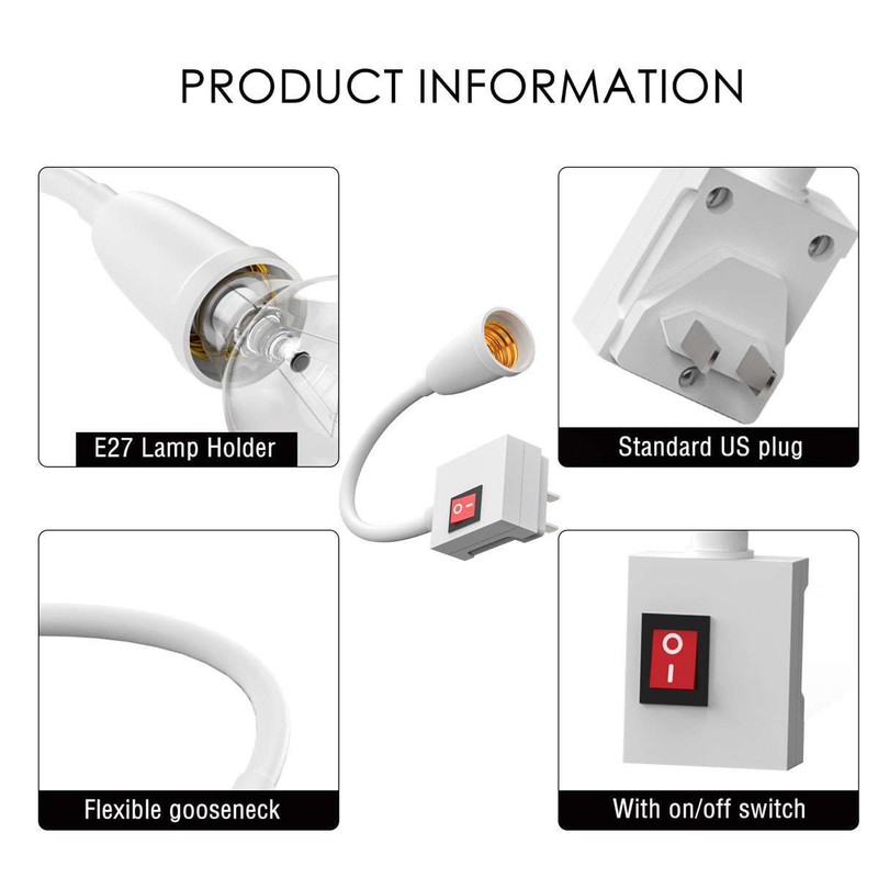 Flexible E27 Light Bulb Holder Extension Socket Adapter Plug in On/Off Switch US gallery