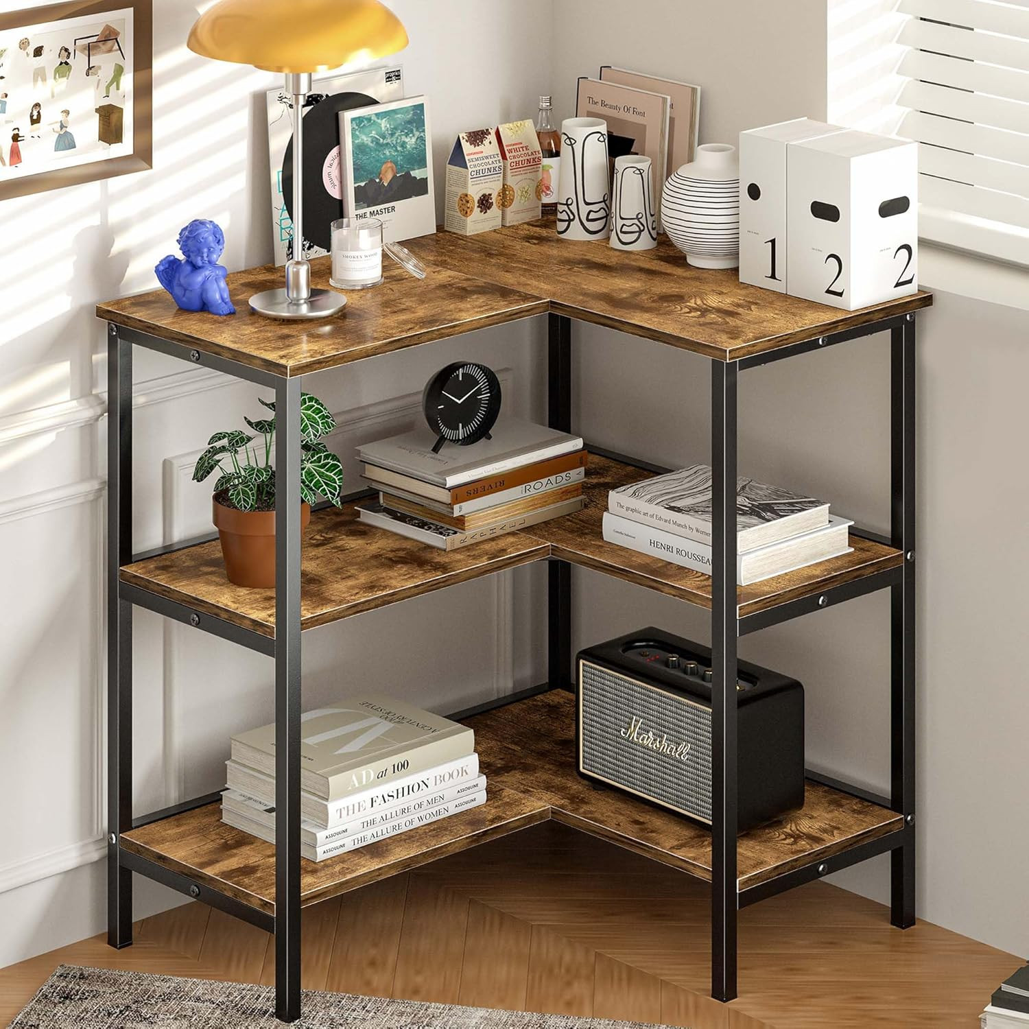 Corner Cabinet Table with 3 Tier Open Shelf, Multipurpose Display Organizer Stor gallery