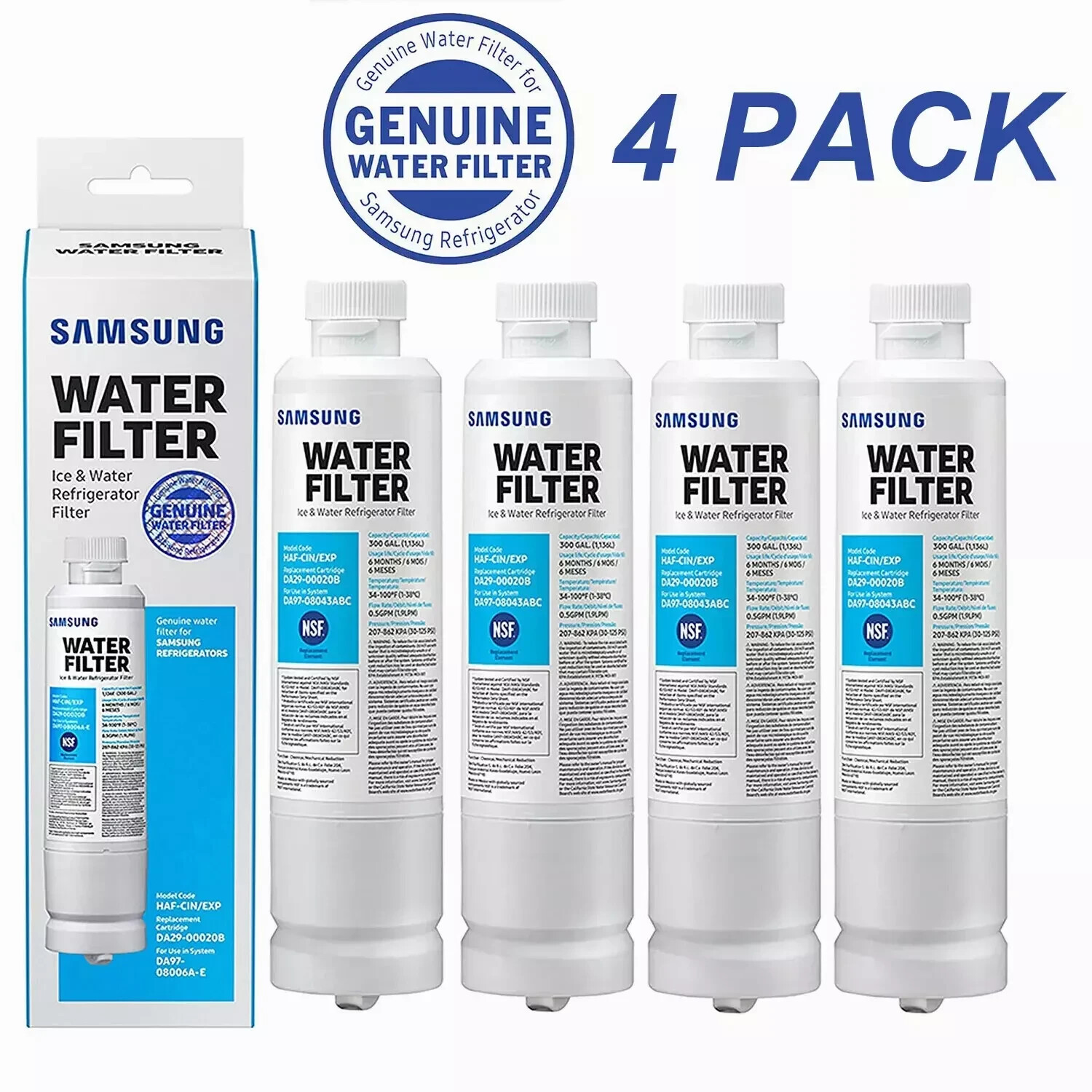 4 PACK New Genuine Samsung DA29-00020B HAF-CIN/EXP Refrigerator Water Filter gallery