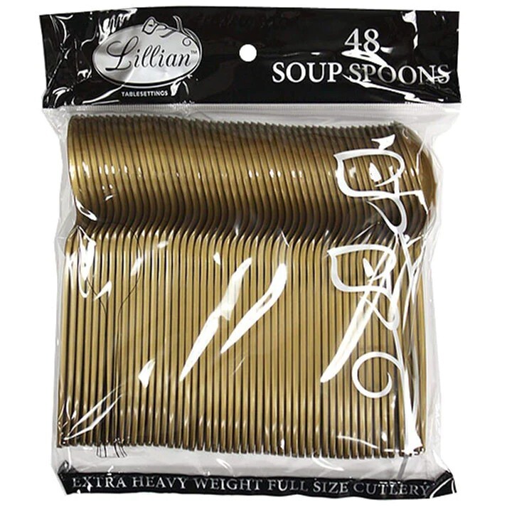 Gold Heavy weight Plastic Spoons 48 Pieces Tableware Decorations for Parties gallery