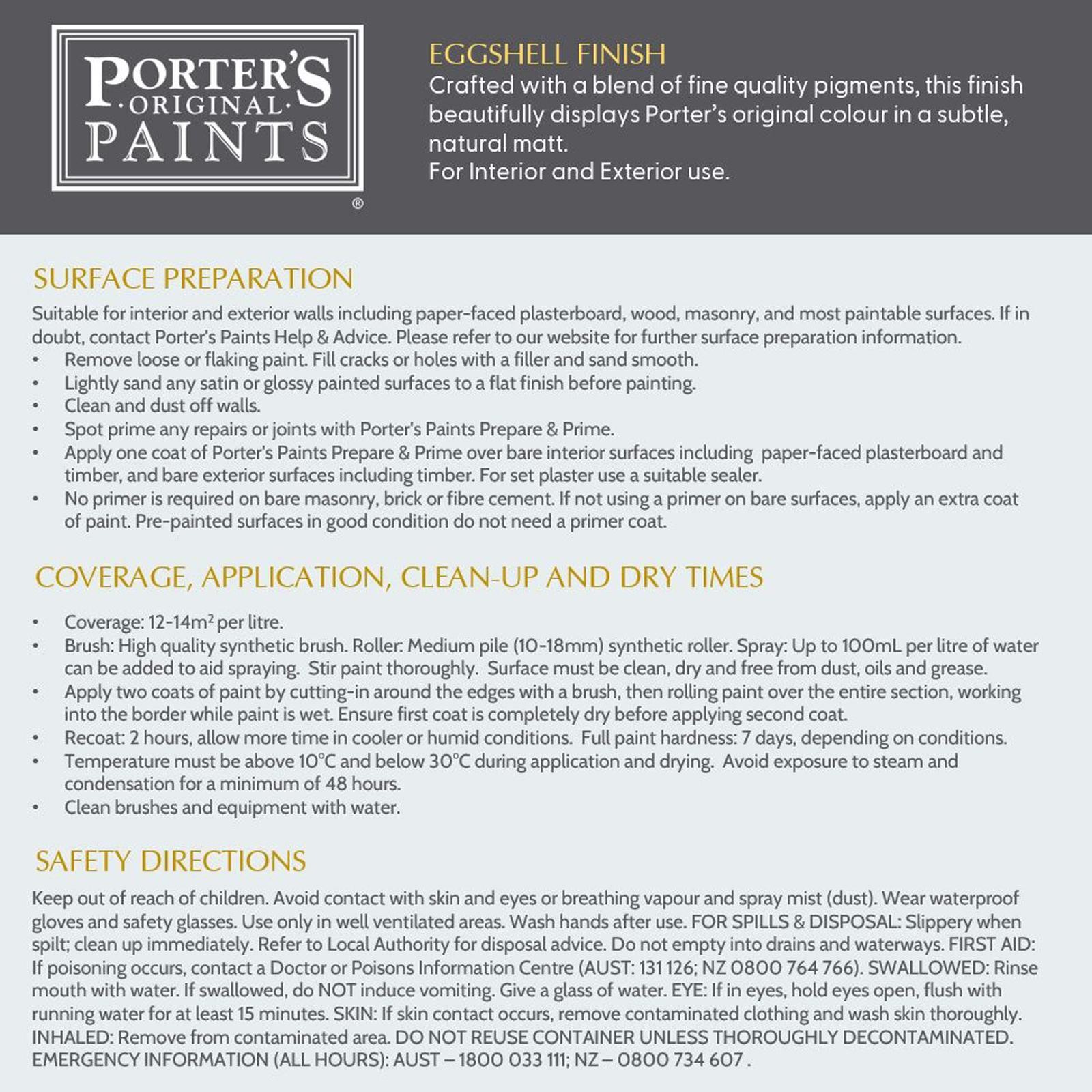 Porter's 2L Hailstorm Eggshell Finish Broadwall Washable Paint gallery