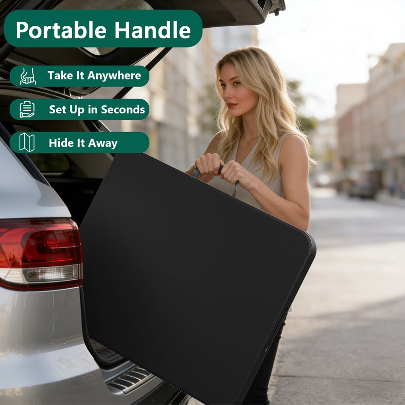 6FT Portable Folding Table - Fold-in-Half Picnic Table w/Handle Plastic Black gallery
