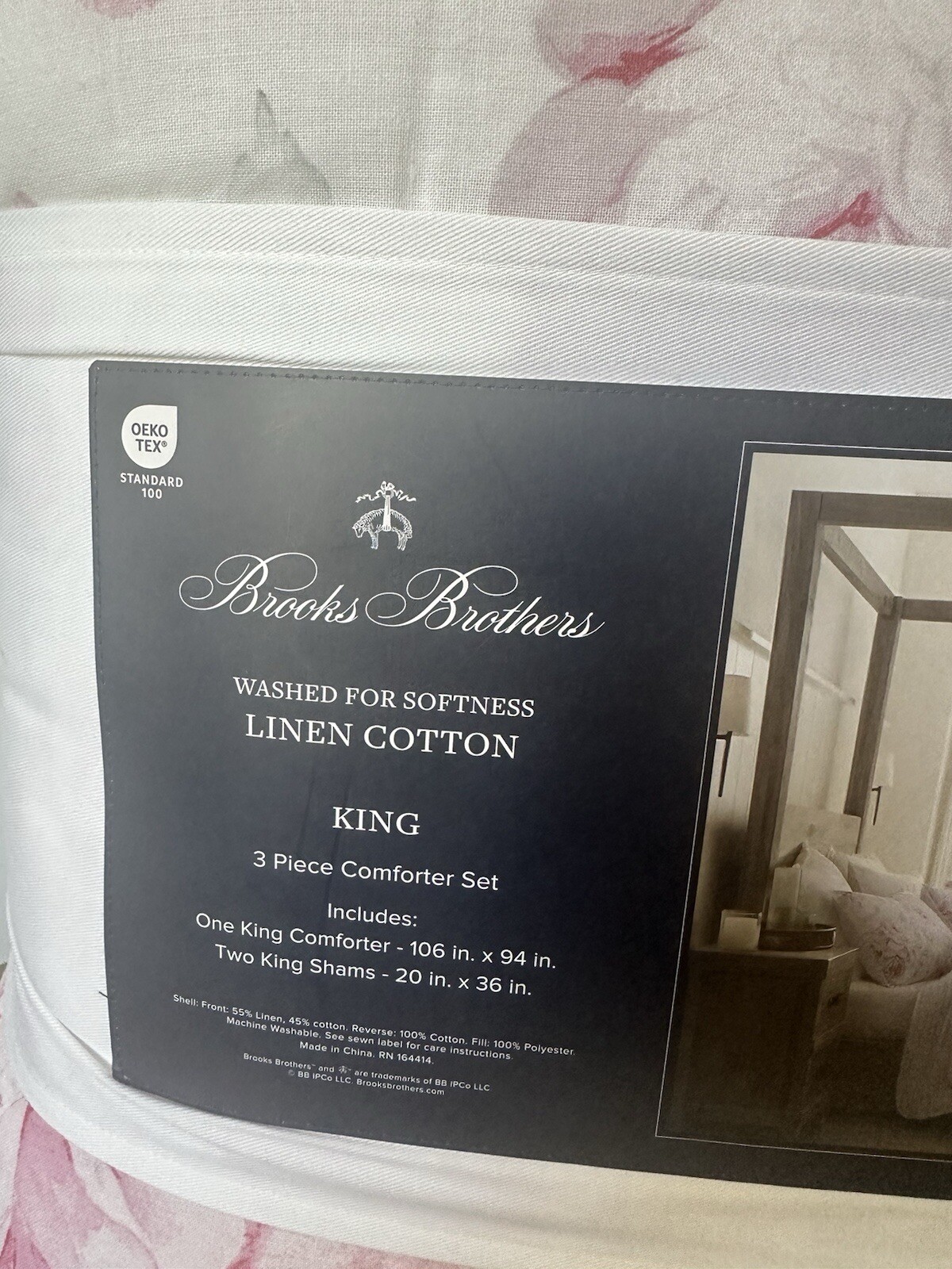 Brooks Brothers Floral Rose Comforter King set 2 shams Linen blend gallery