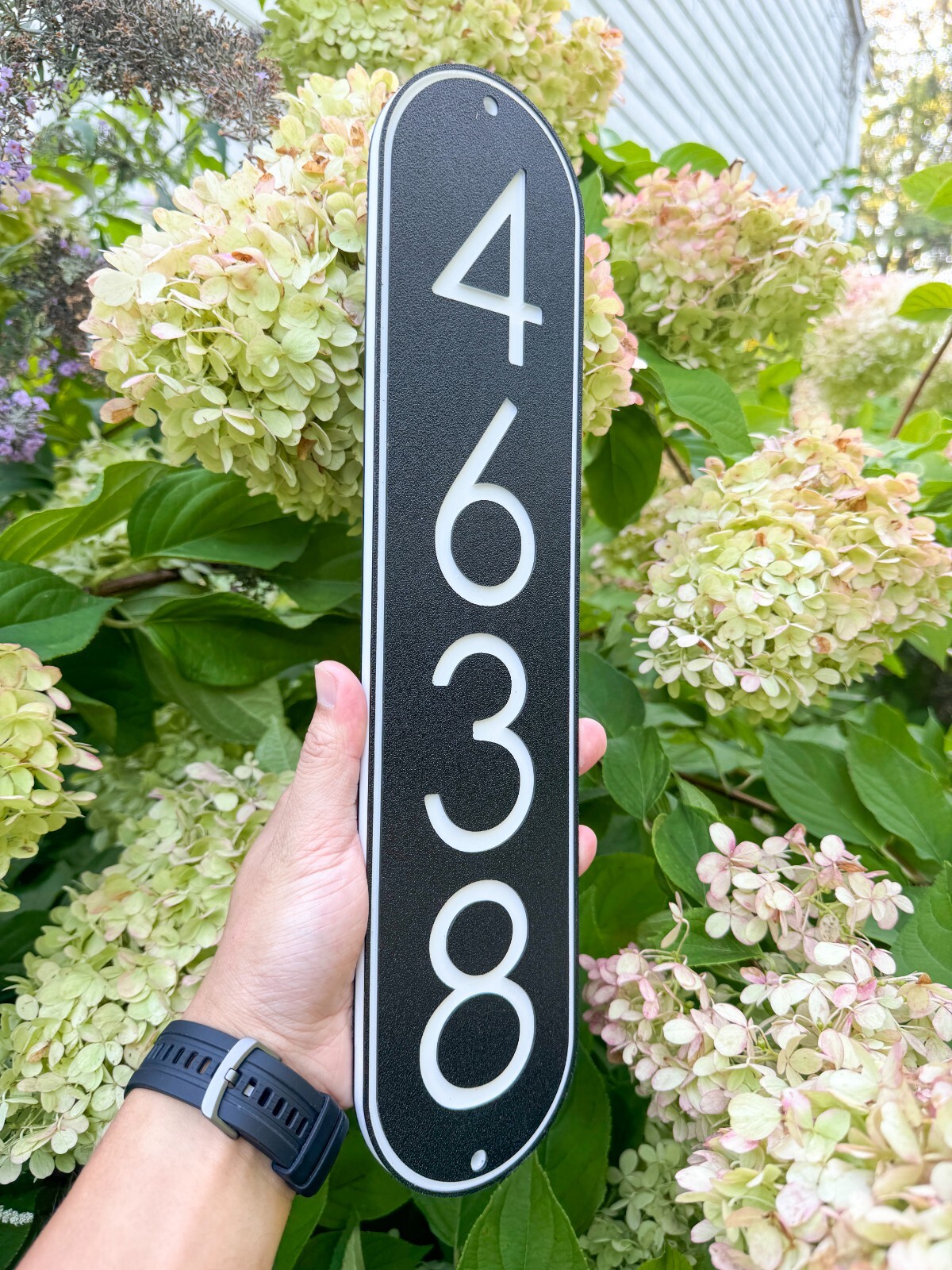 Modern House Numbers Address Sign Black with White Numbers Vertical Plaque 3.5"W gallery