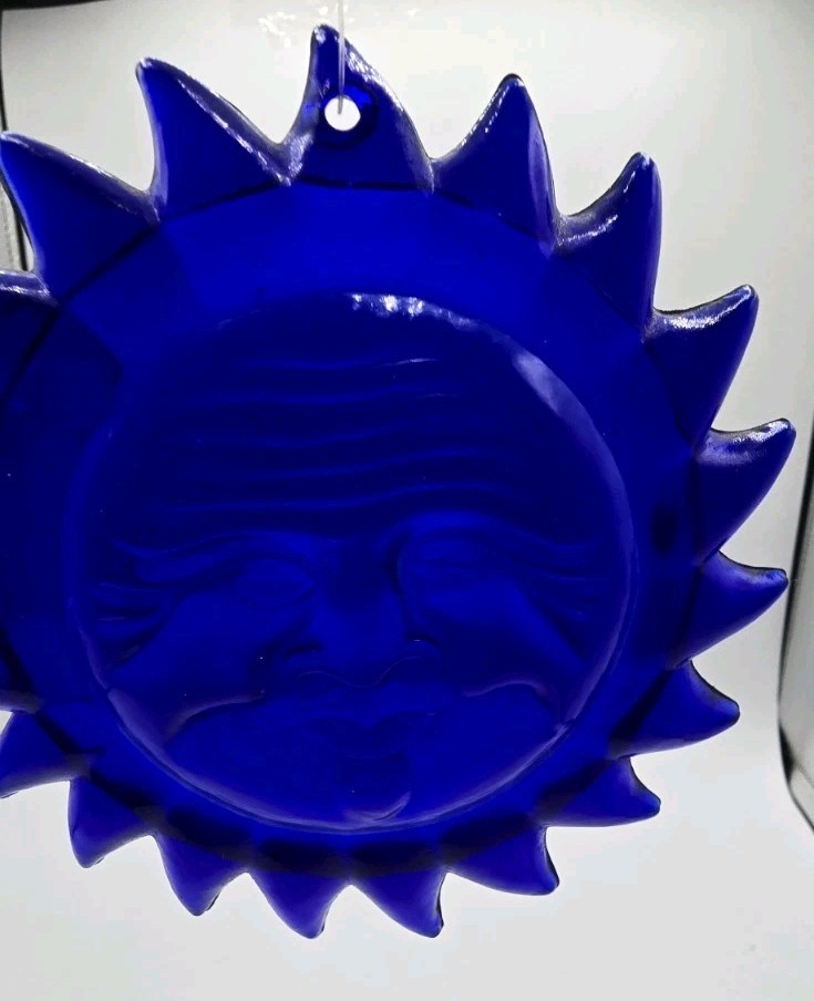 1990s Celestial Colbat Blue Sun with Face Sun Catcher Window Ornament gallery