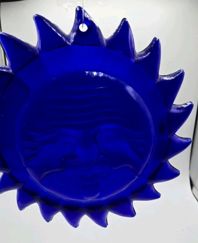 1990s Celestial Colbat Blue Sun with Face Sun Catcher Window Ornament gallery