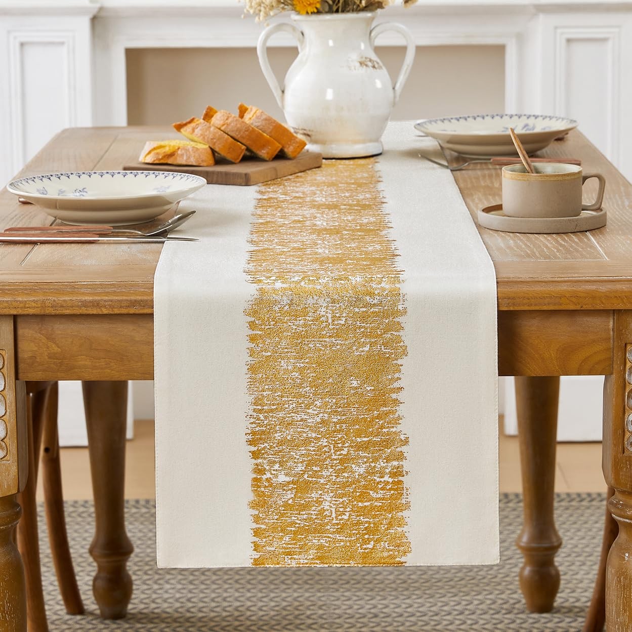 Metallic Cotton Linen Table Runner 13x48 Inch Gold Striping Wedding Decor gallery
