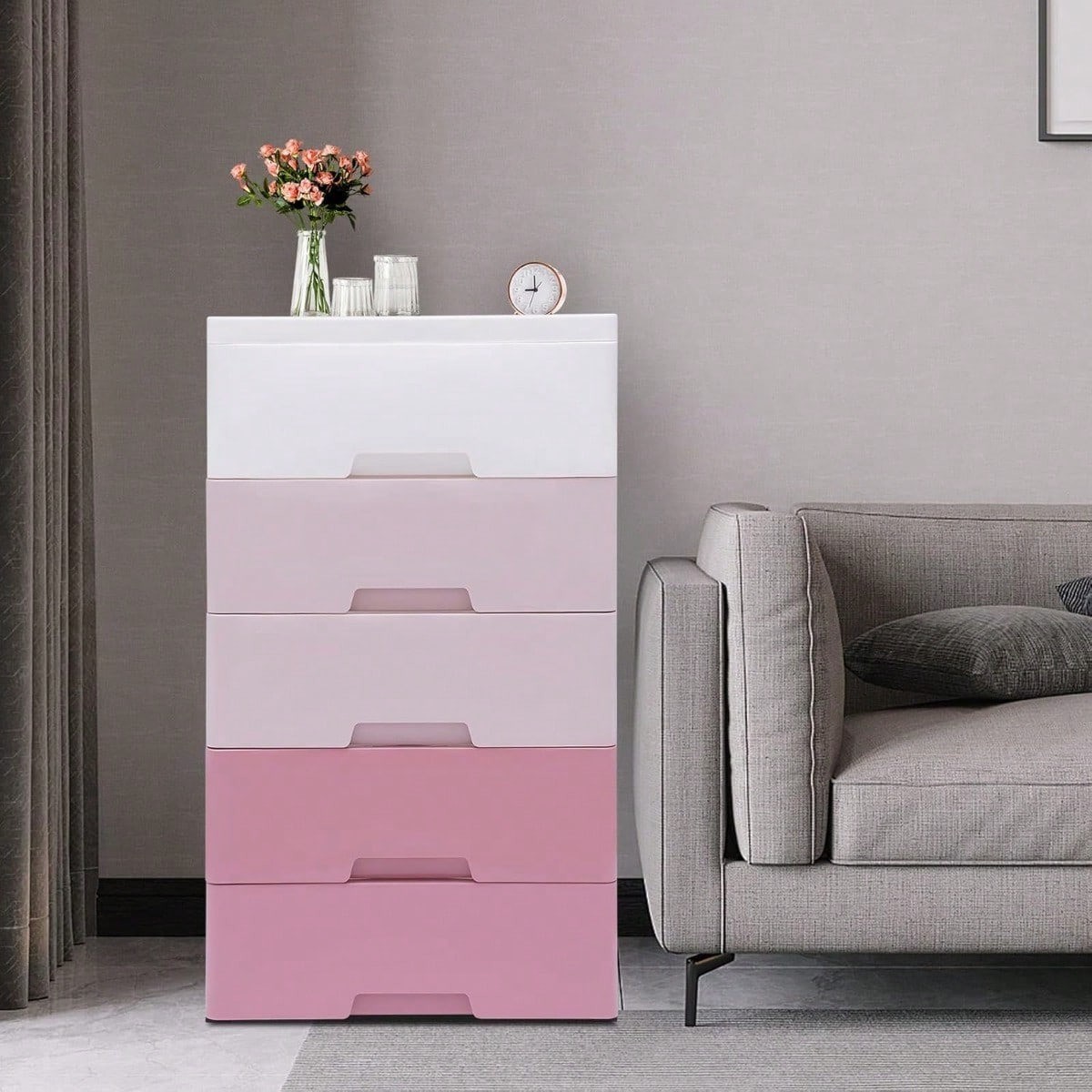 5 Tier Plastic Dresser Storage Tower 5 Drawer Pink Closet Organizer gallery