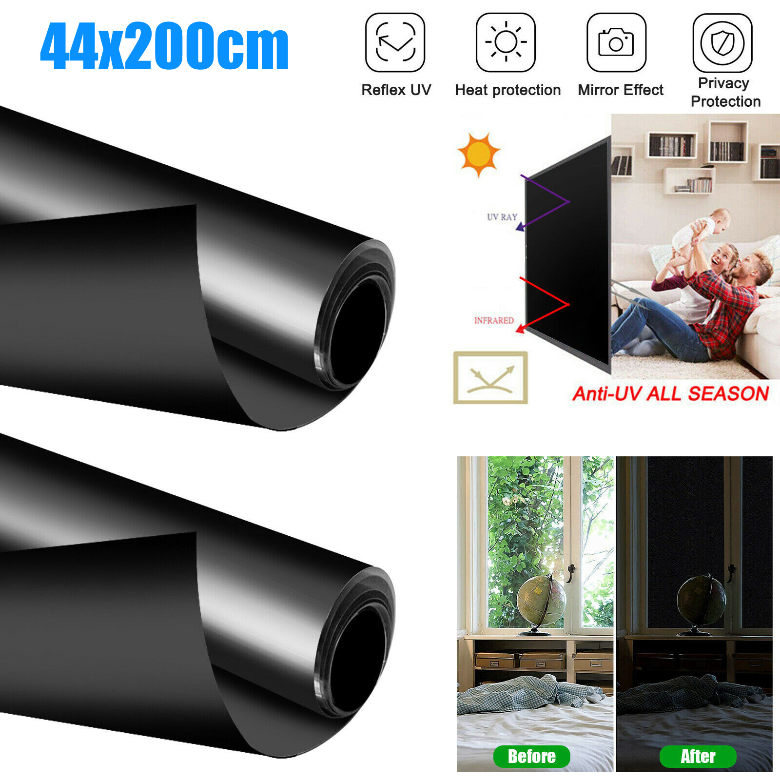 Static Cling Blackout Window Film 100% UV Blocking Thick Black Tinting Cover Set gallery
