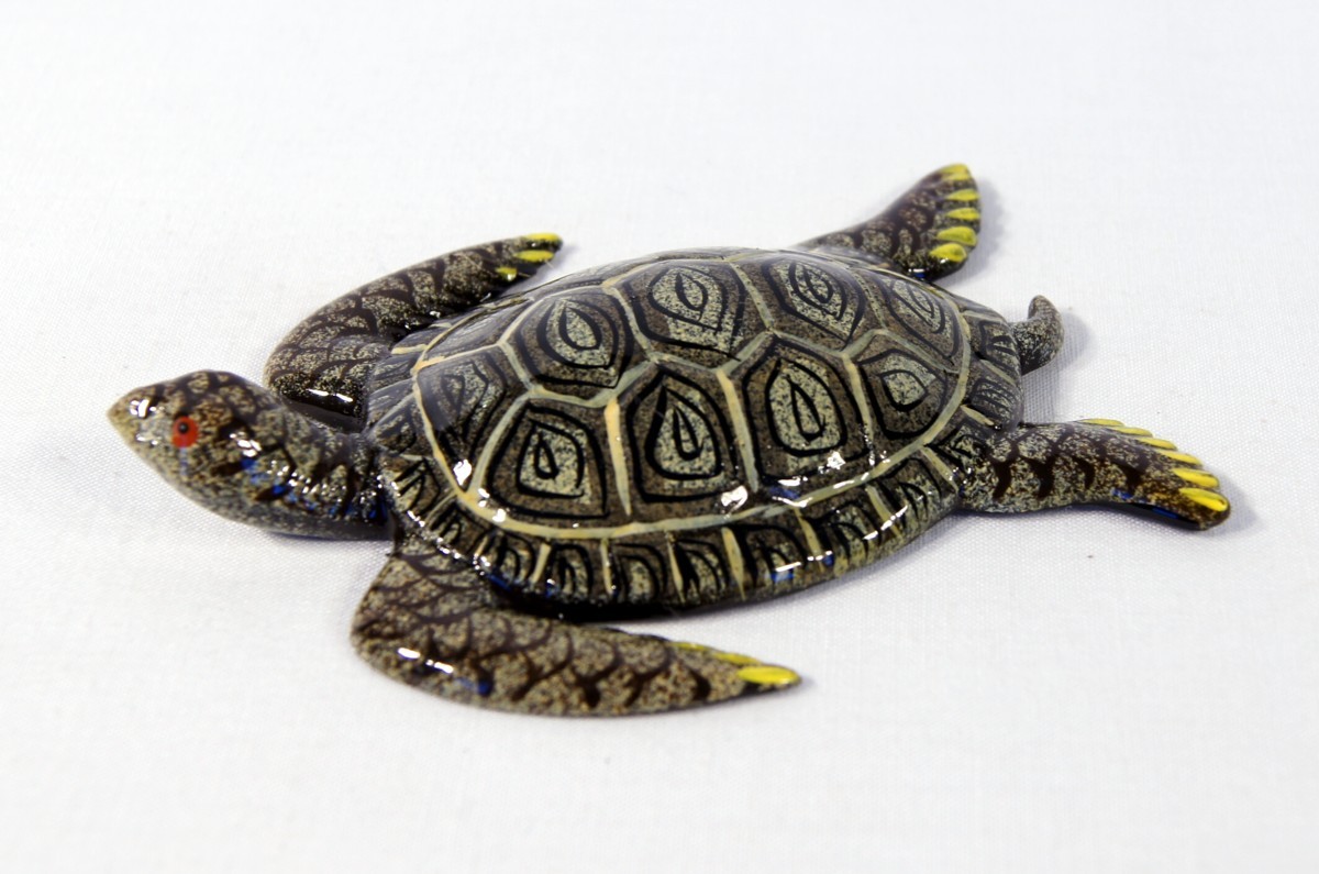 Hand Painted Green Brown Sea Turtle Refrigerator Magnet (Set of 3) 790S gallery