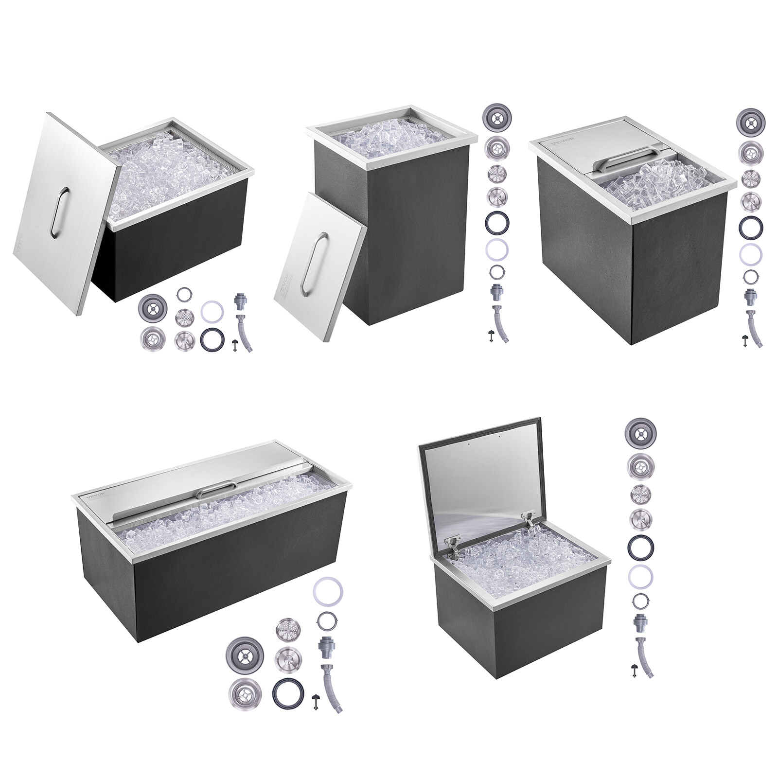 VEVOR Drop in Ice Chest Ice Cooler Stainless Steel Ice Bin w/Cover 13 Types gallery