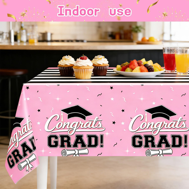7-Pack Graduation Party Decorations Set, 3 Pink Graduation Tablecloths 54X108In, gallery