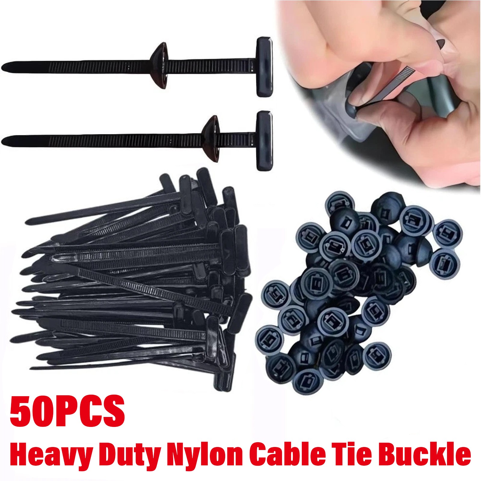 50 PCS Nylon Universal Cable Tie Buckle，Heavy Duty Self-Locking Zip Ties Holder gallery