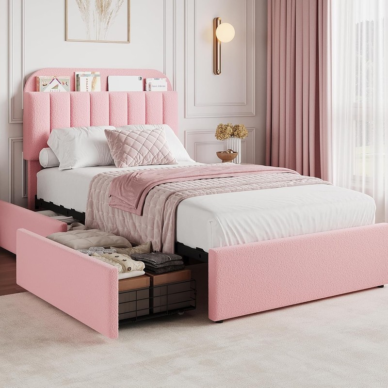 Full Queen Twin Upholstered Bed Frame & Headboard ,Platform Bed with 2 Drawers gallery