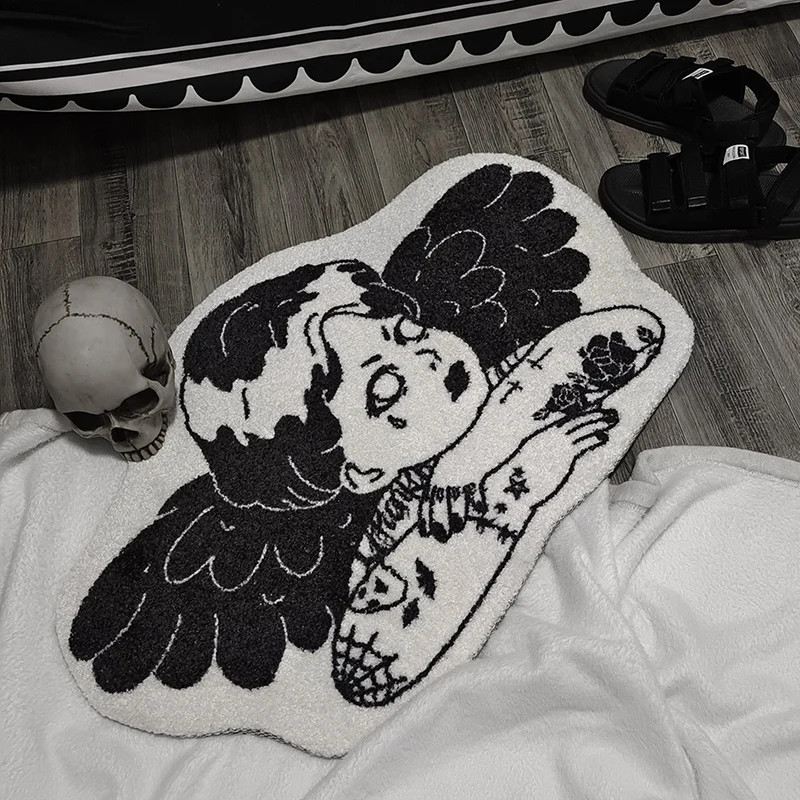 Gothic Punk Floor Mat Angel Cross Tattoo Dark Area Rug Home Decor Carpet gallery