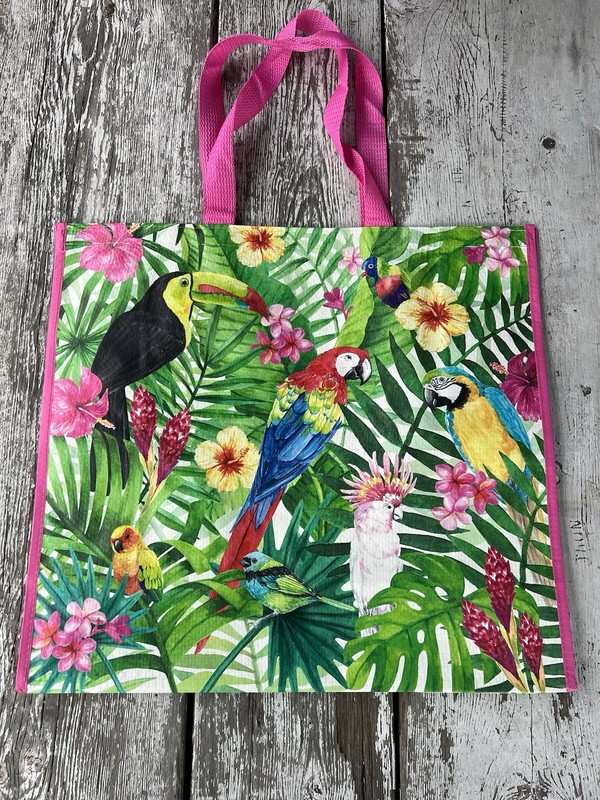 PARROTS 🦜 w/ Bright Pink trim Large Reusable Shopping Bag TJX Eco-Friendly gallery