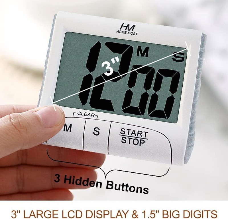 3" Large Display Digital Kitchen Timer - Sleek Matte White with Loud Alarm gallery