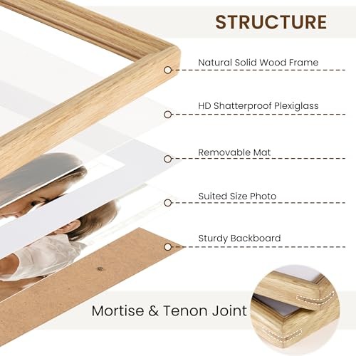 8x10 Solid Oak Wood Picture Frame with 5x7 Mat, Premium Rustic 8x10-1P Natural gallery