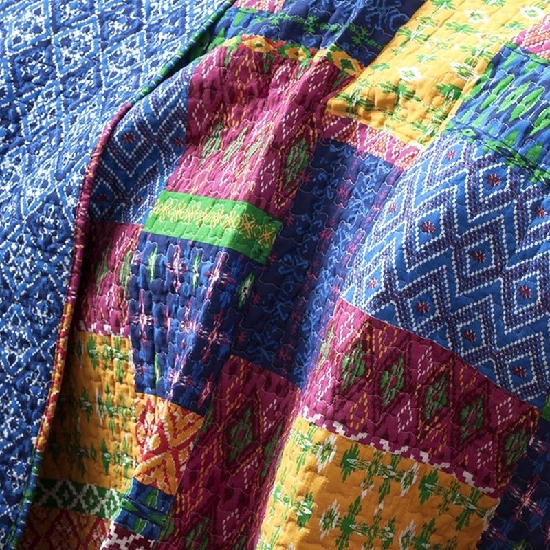 Reversible Cotton Quilt Set Patchwork Geometric Design Soft Bedding 3 Piece New gallery