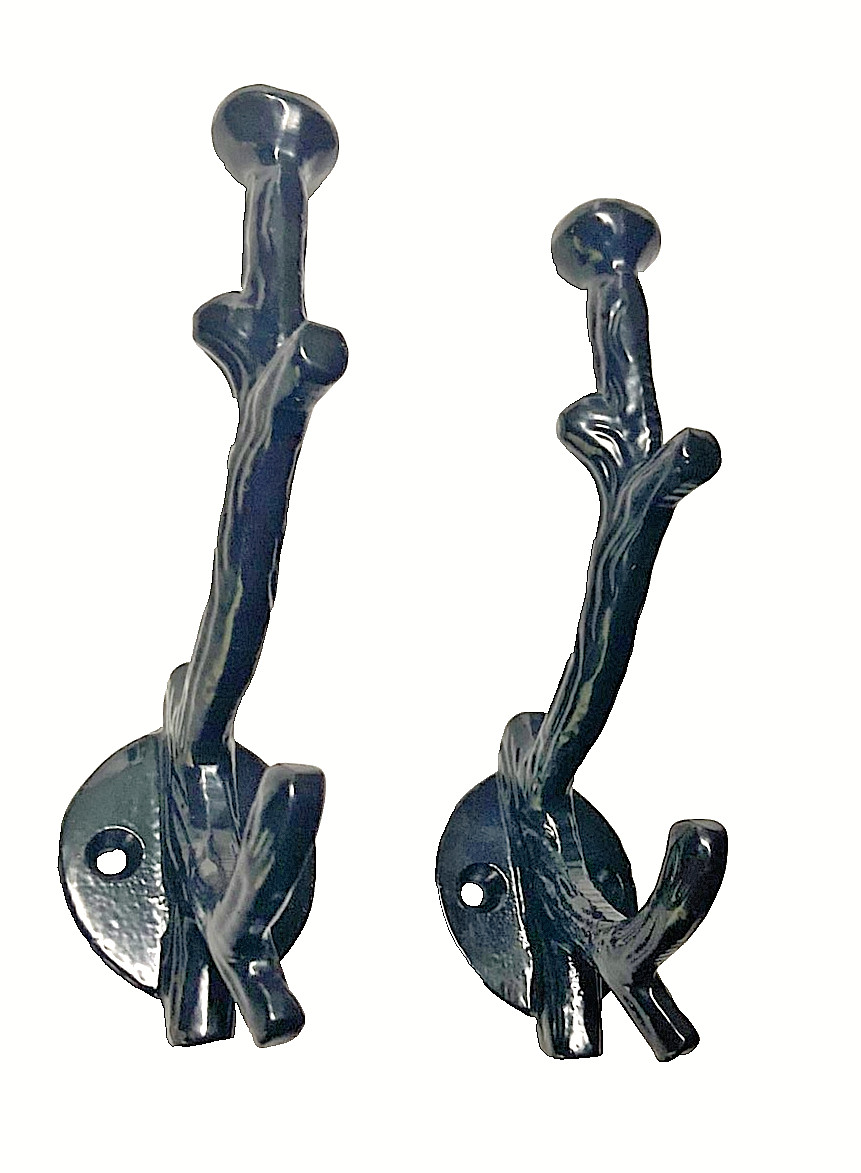 Two Tree Branch Double Wall Hooks Cast Iron Key Coat Towel Hanger Black gallery