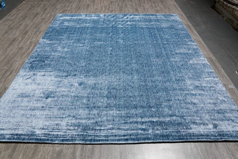 8 x 10.4 Light Blue Solid Plain Color Modern Rug Bamboo Silk #F-4535 gallery